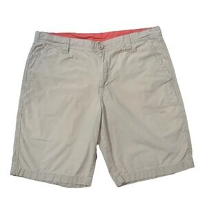 Columbia Mens Chino 32 Casual Flat Front Khaki Tan Shorts Inseam 10"